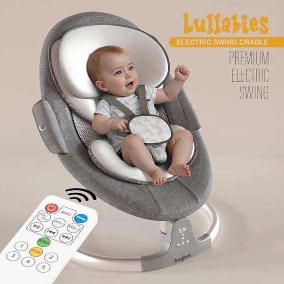 BAYBEE Lullabies Automatic Electric Baby Swing Cradle for Baby with Adjustable Swing Speed, Recline, Remote