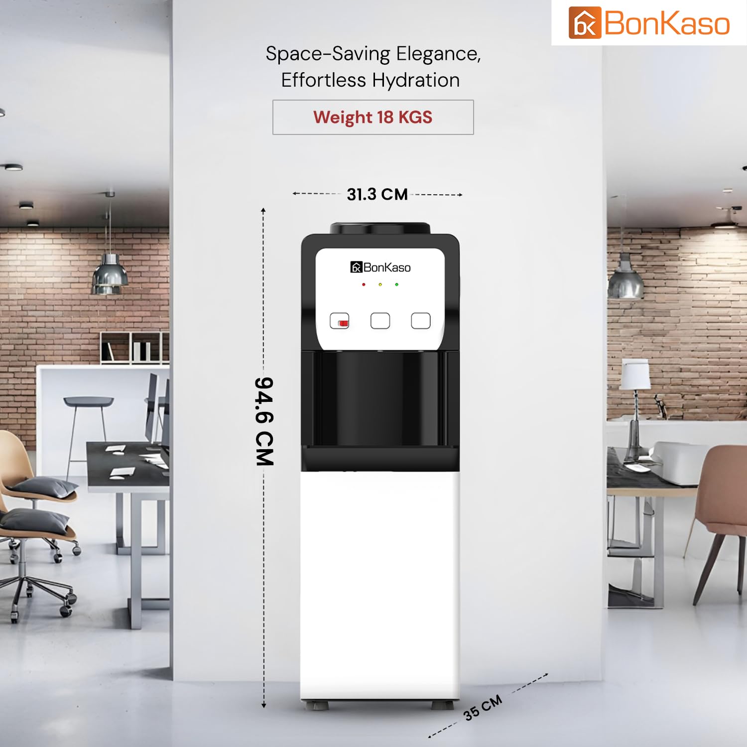 BonKaso Hot, Cold and Normal Water Dispenser with Refrigerator Black/White