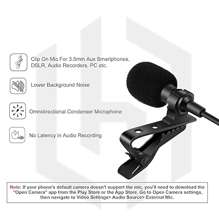 HUMBLE Clip-On Lapel Collar Auxiliary Microphone Dynamic 3.5 MM Microphone for Clear Voice