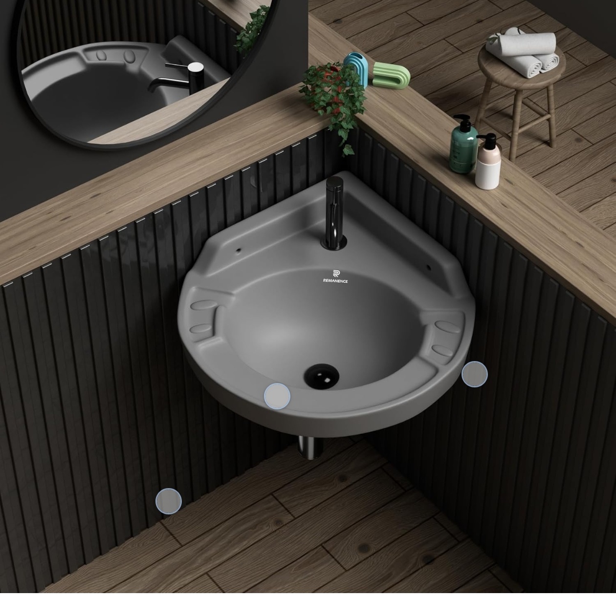 REMANENCE Ceramic Wall Hung Corner Wash Basin