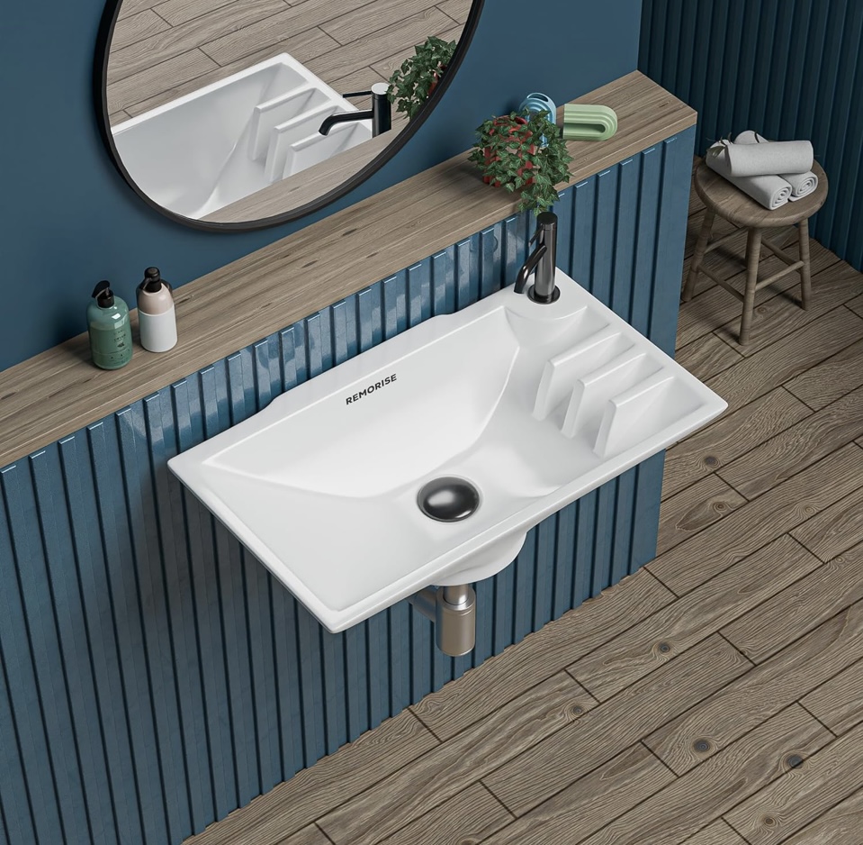 REMORISE Ceramic Wall Hung Corner Wash Basin