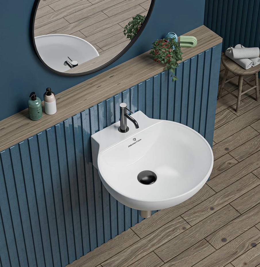 REMOTION Ceramic Wall Hung Corner Wash Basin