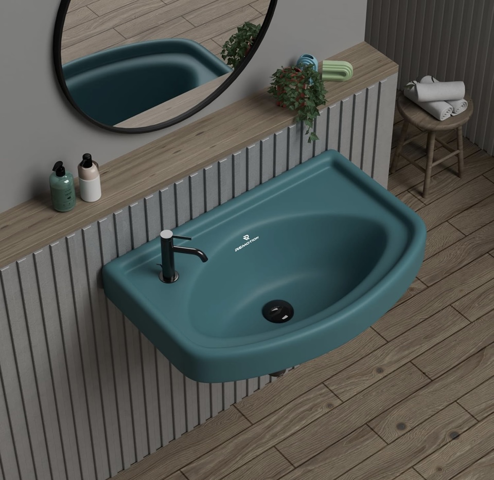 REMOTION Ceramic Wall Hung Corner Wash Basin