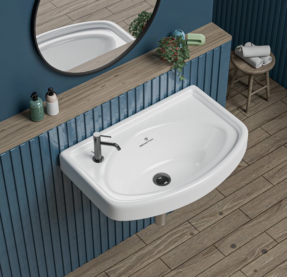 REMOTION Ceramic Wall Hung Corner Wash Basin