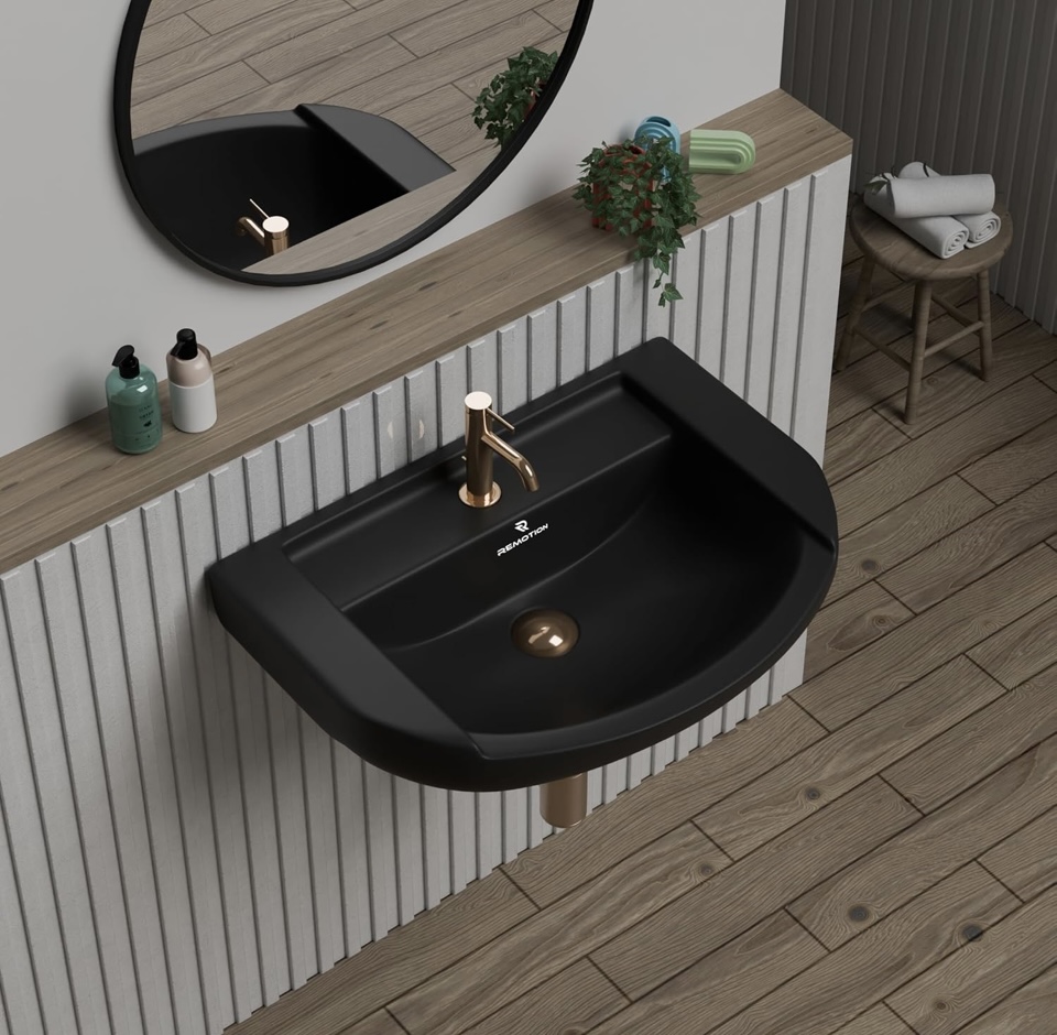 REMOTION Ceramic Wall Hung Corner Wash Basin