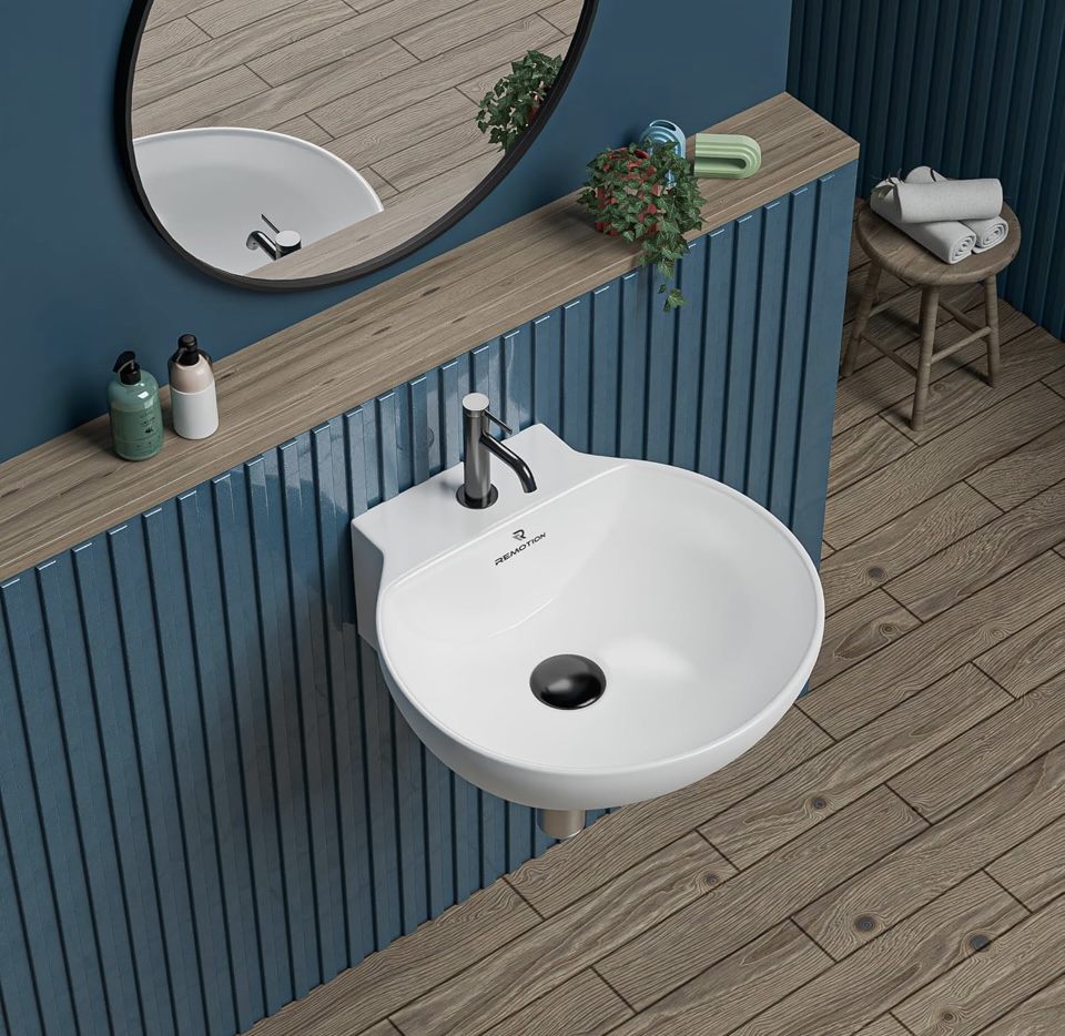 REMOTION Ceramic Wall Hung Corner Wash Basin