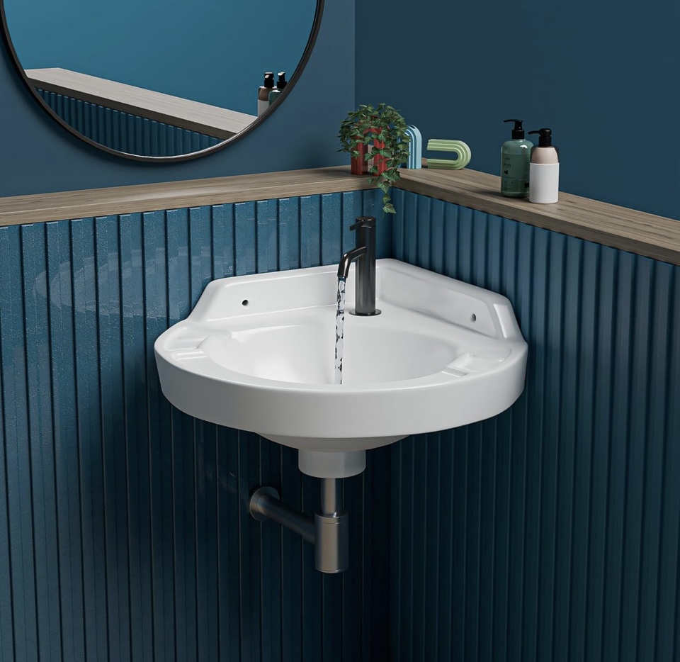 REMOTION Ceramic Wall Hung Corner Wash Basin
