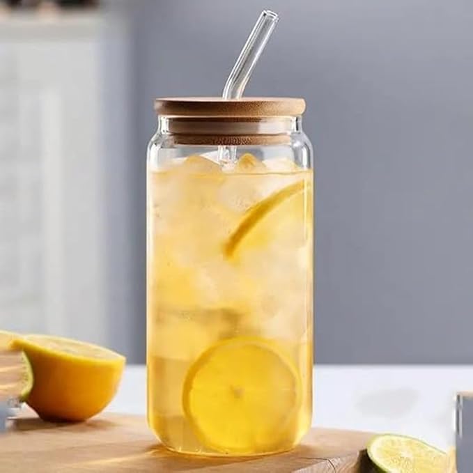 SAPRA Glass Tumblers with Straw & Lid – Borosilicate Juice