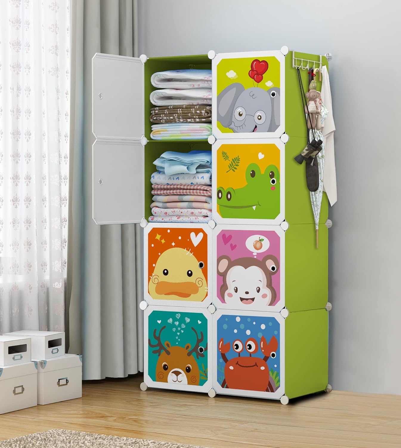 OVYA 8 Door Kids Wardrobe Plastic Foldable Storage Cabinet with Cute Cartoon Print