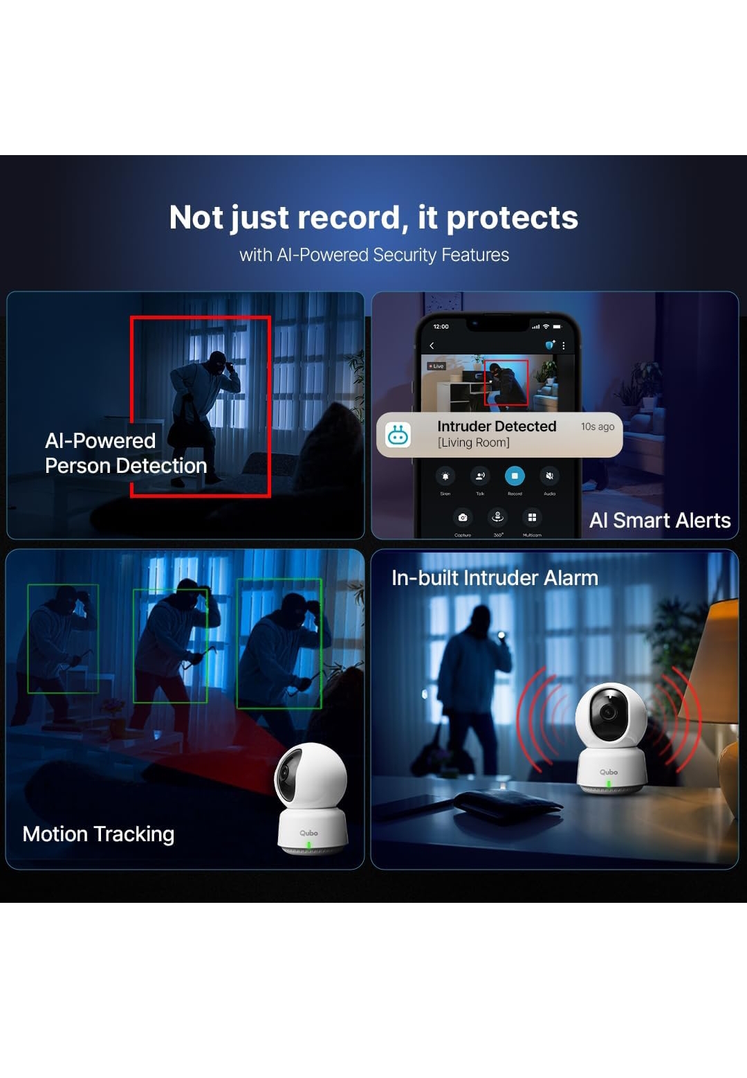 Qubo Smart Home Security Cam 360° 3MP 2K [Model 2.0] | Made in India | STQC Approved | Wi-Fi CCTV Camera | NightPulse Vision | Dual-Way Audio | SD Card & Cloud Storage | Alexa & OK Google