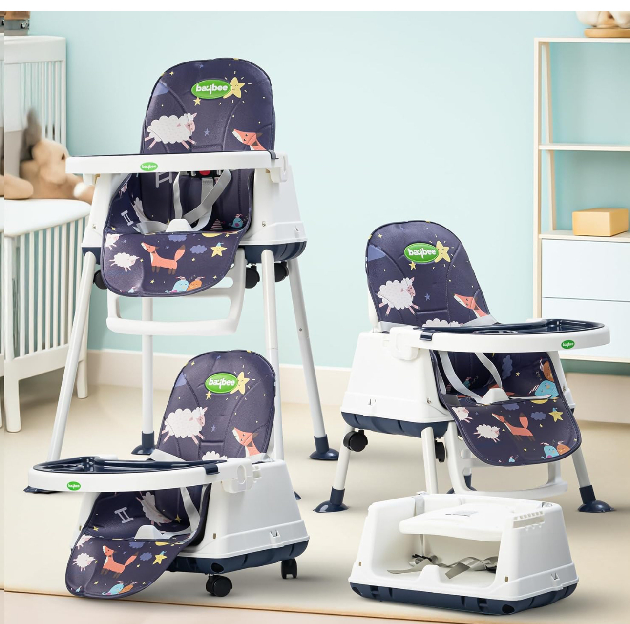 Baybee 4 in 1 Convertible High Chair for Kids | Foldable Baby Feeding Chair with Safety Harness, Adjustable Tray