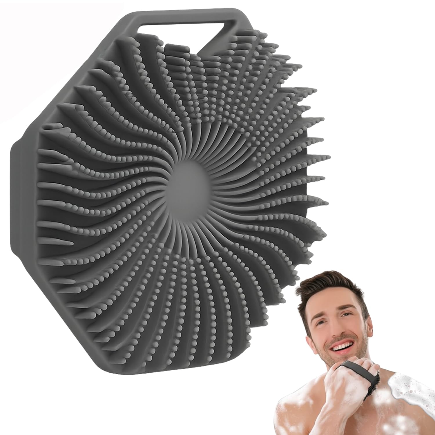 Shopolica Silicone Bath Body Brush Scrubber with Handle for Deep Exfoliation & Gentle Massage