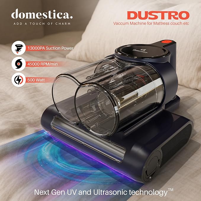 OMESTICA Dustro Handheld Mattress Vacuum Cleaner for Home with 13KPA Suction for Dust & Mites | Bed Vacuum Cleaner with Vibration