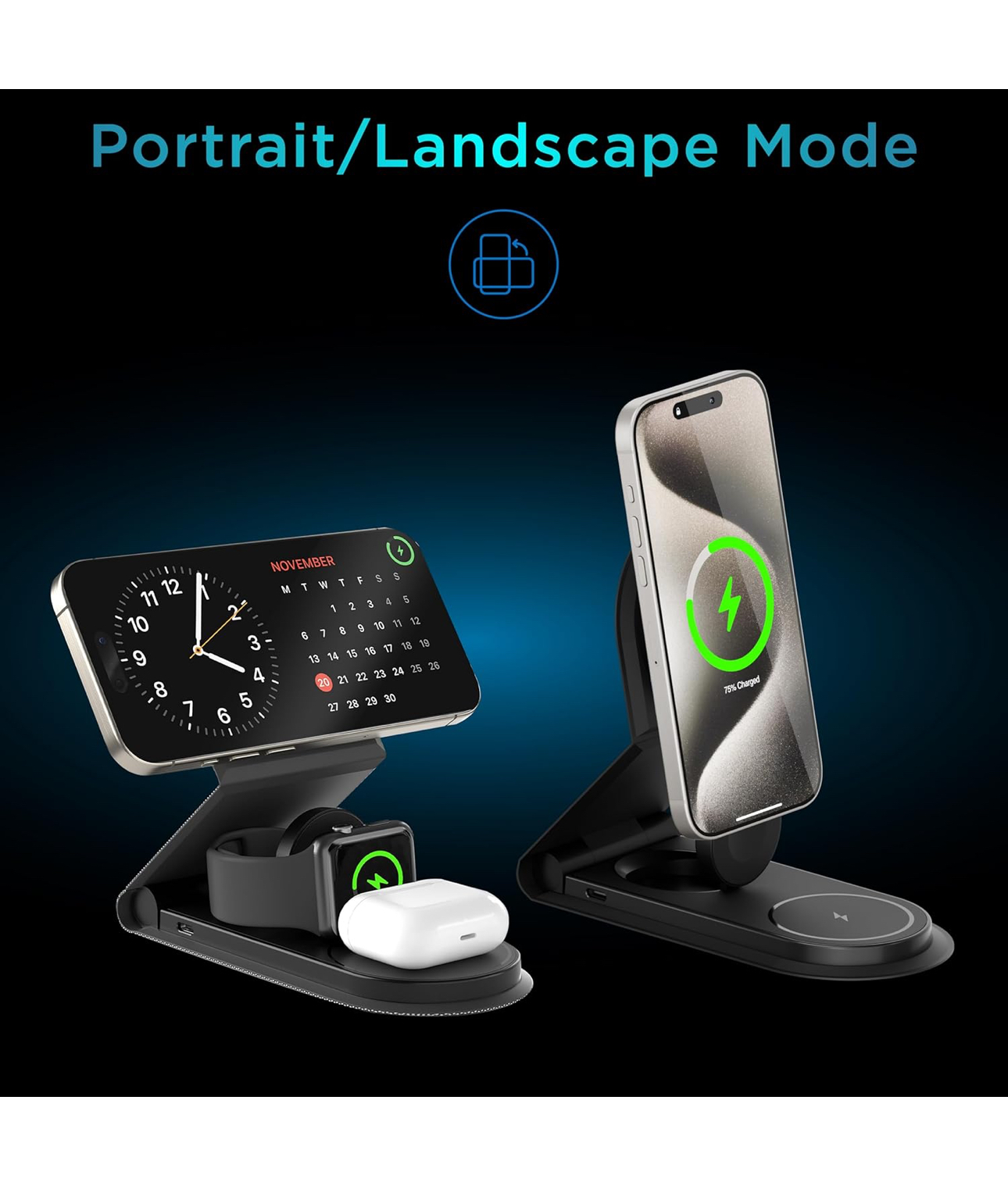 URBN Wireless Charger 3 in 1 Magnetic MagSafe Charging Foldable Stand for Apple iWatch