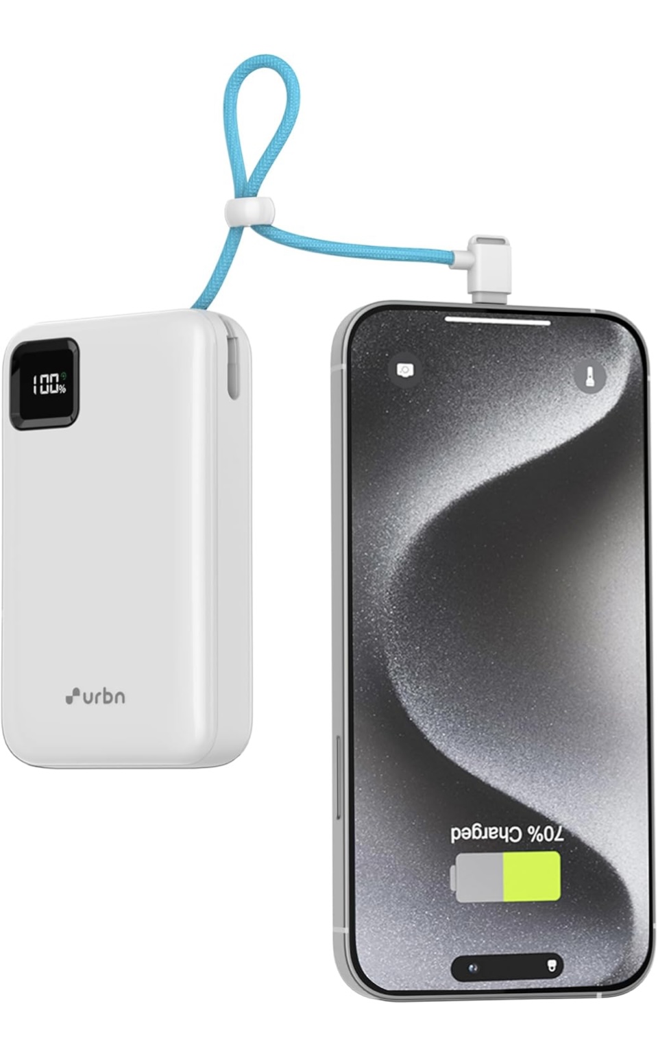 URBN 20000mAh Power Bank with Built-in Type-C Cable | 22.5W Super Fast Charging | Smart LED Display