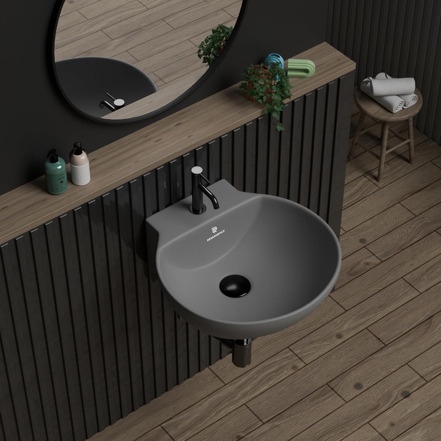 REMANENCE Ceramic Wall Hung Corner Wash Basin for Bathroom | Wall Mounted Corner Sink