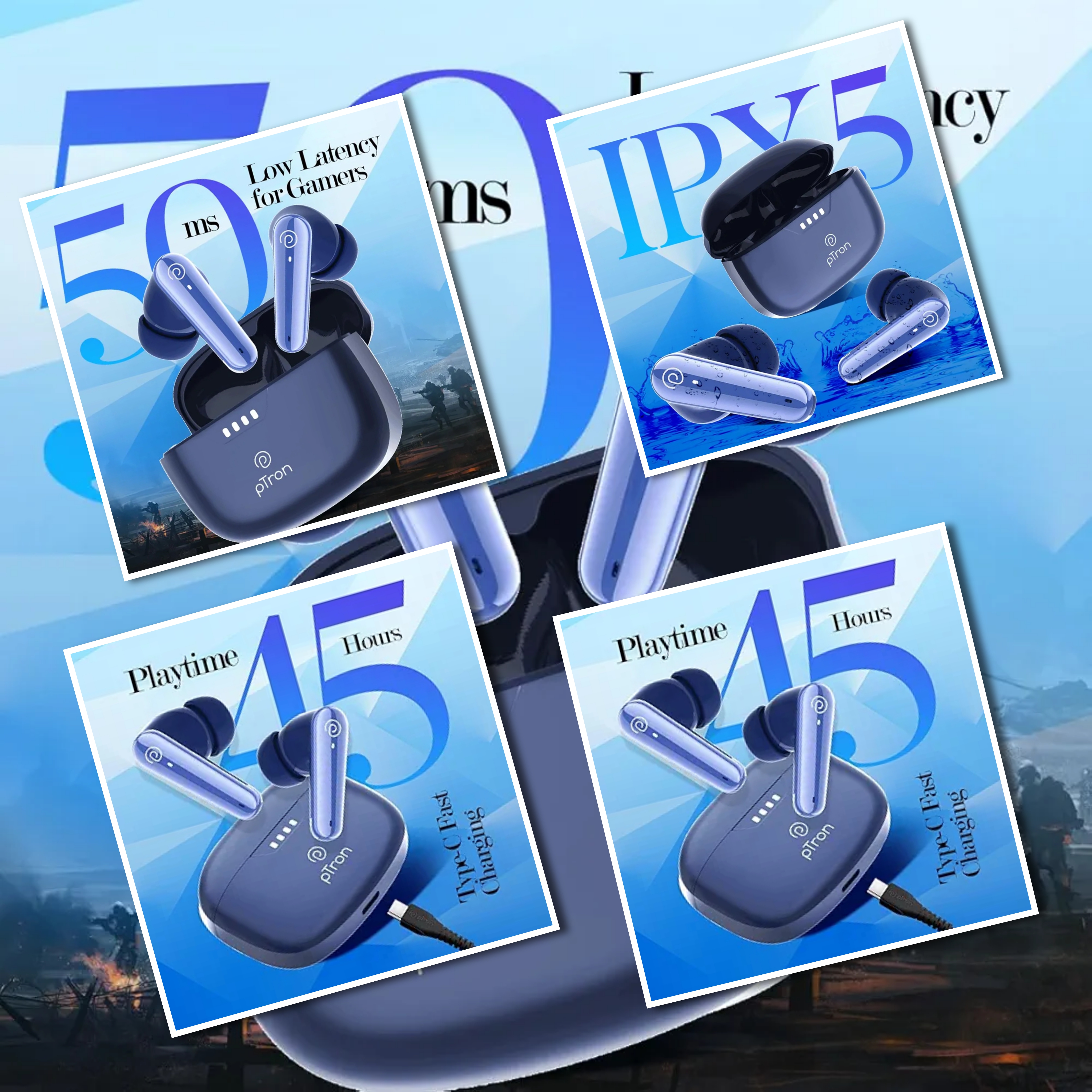 Newly Launched Bassbuds Prism TWS Earbuds with 3D AudioScape, 45Hrs Playtime, TruTalk AI-ENC Calls, 50ms Low Latency Sync, BT5.3, Type-C Fast Charging, Voice Asst. & IPX5 Water Resistant (Blue)