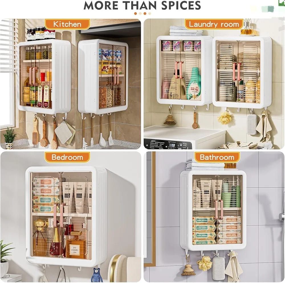 HOMIFLY 3 Layer Wall Mounted Plastic Storage Cabinet for Kitchen/Multipurpose Organizer with Doors and Shelves/Waterproof/Durable/Space-Saving Storage Box/Kitchen Spice Rack/Cabinet Organizer (1 Pc)