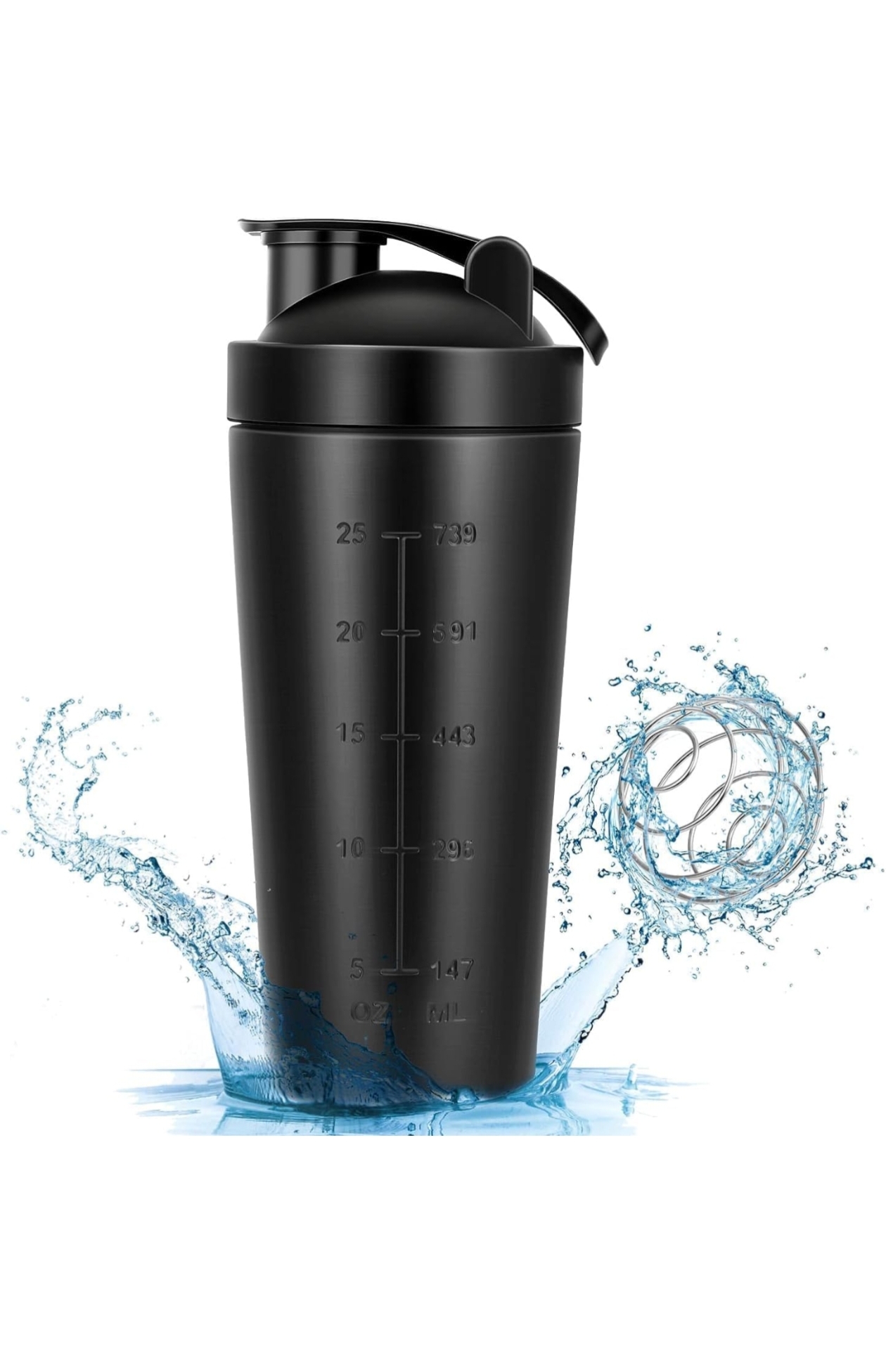 YOUONE Stainless Steel Shaker Bottles For Gym (Black)- 100% Leakproof Guarantee, Ideal For Protein, Pre Workout, Bcaas & Water Bpa Free Material, 750 milliliter