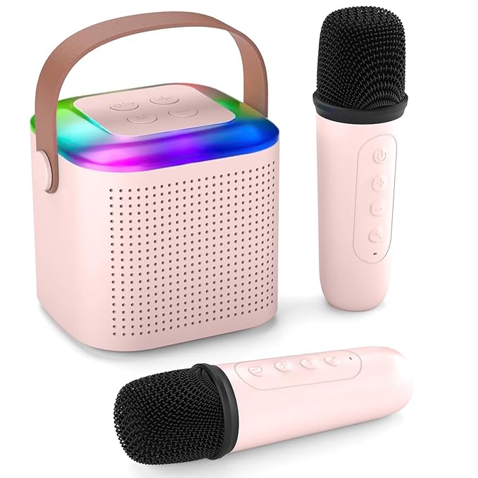 Humble Karaoke Series Mini Bluetooth Wireless Karaoke Speaker with 2 Mics and 4 inbuilt Voice Effects for Home Parties, Singing, Kids | RGB Lights (BT 5.3/TF Card), and Type-C Charging Port - Pink