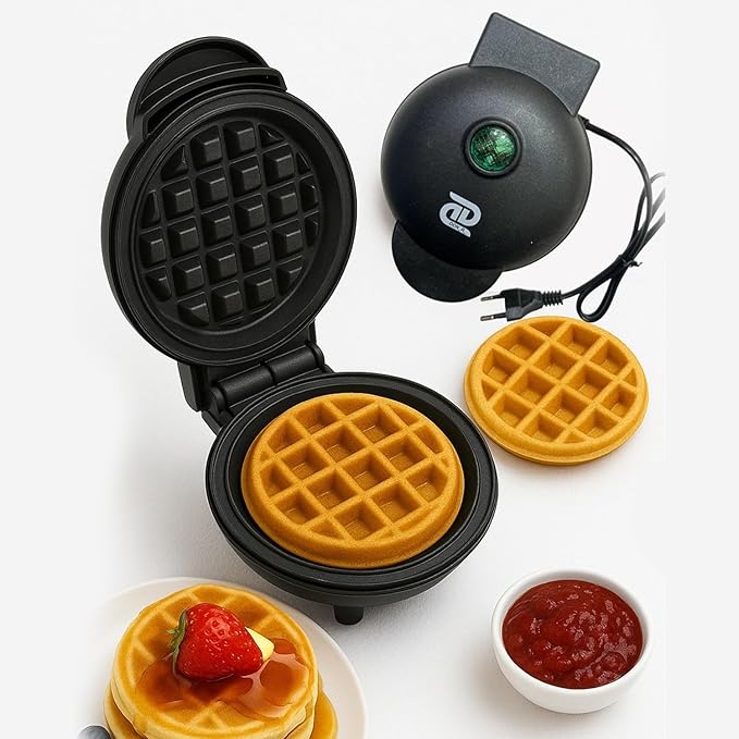 SUPERSTUD Mini Waffle Maker Machine 3 In 1 Easy To Clean Dual Side Plate, Perfect For Pan Cakes, Dessert, Breakfast - 350 Watts, 4 Inch, Electric Waffle Iron Pancake Maker (Black)