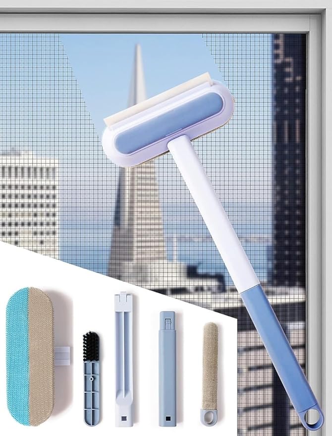 Multifunctional Screen Brush 4 in 1 Mesh Cleaning Brush with Extended Handle Window Cleaning Brush Mosquito Net Cleaner Double Sided Window Cleaner Window Mesh Cleaner