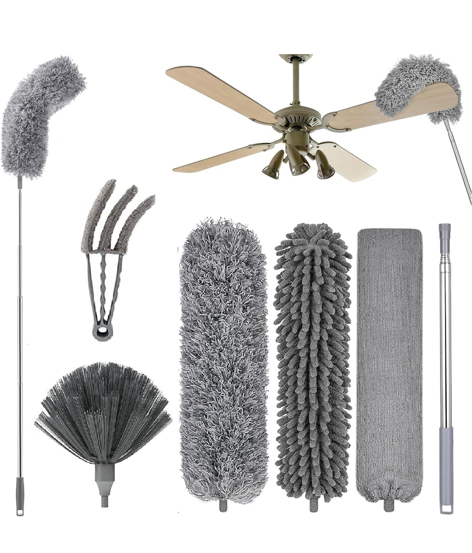 6Pcs Multifunctional Microfiber High Ceiling Duster with Extension Pole 30-100 Inch with Bendable Head