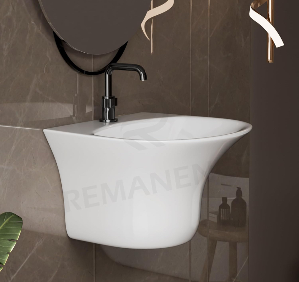REMANENCE Luxury Wall Mount Half Pedestal Wash Basin for Bathroom | Designer Wall Hung Basin