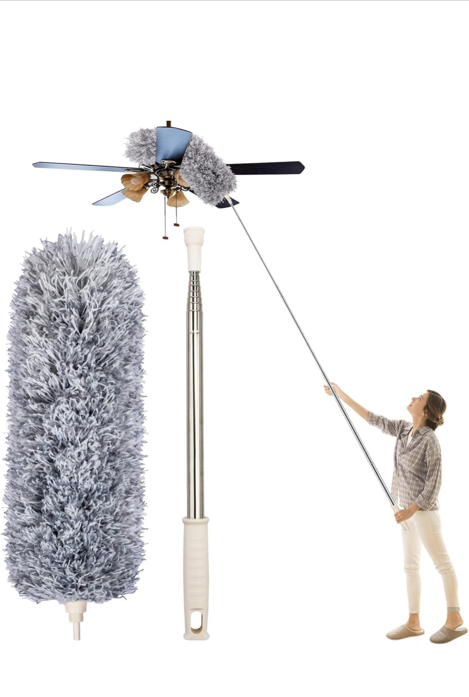 DODGE 'N WOLVES Microfiber Feather Duster Bendable & Extendable Fan Cleaning Brush with 100 inches