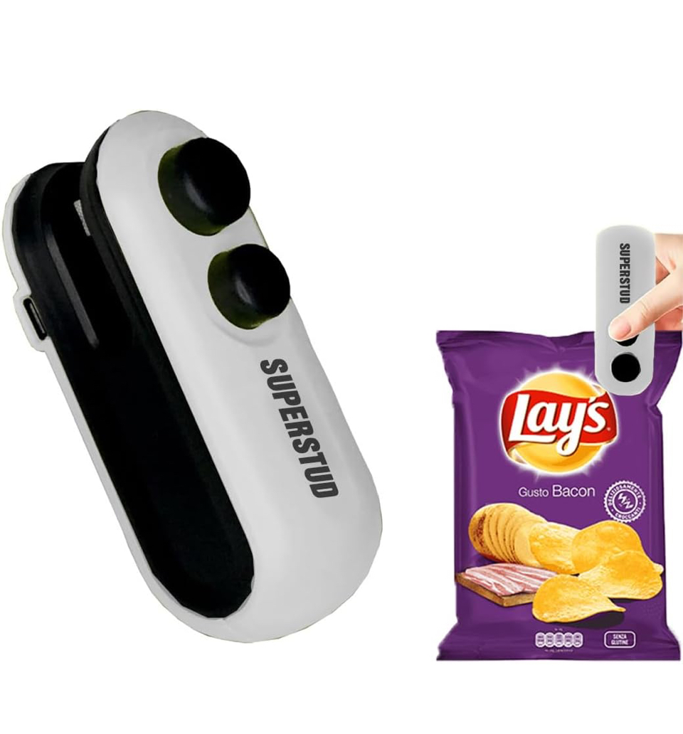 SUPERSTUD Portable Plastic Bag Sealing Machine || Mini Bag Sealer with Cutter and Magnet || Packet Sealer for Food, Chips, Snacks, Traveling Food