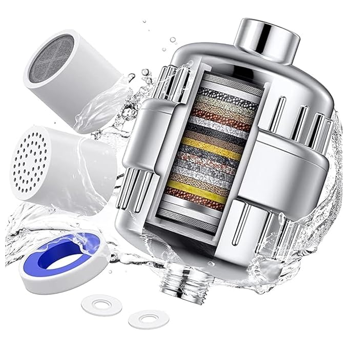 REMANENCE 20 Stage Hard Water Softener for Shower and Tap | Shower Filter for Bathroom | High-Pressure Filter for Chlorine Removal | Universal Fit, Improves Skin & Hair Health (Chrome Finish)