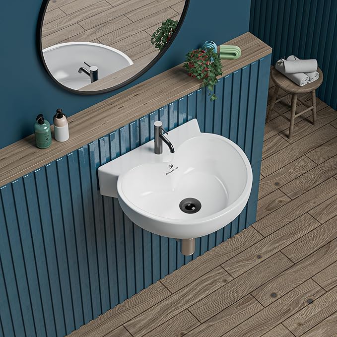 REMANENCE Ceramic Wall Hung Corner Wash Basin for Bathroom | Wall Mounted