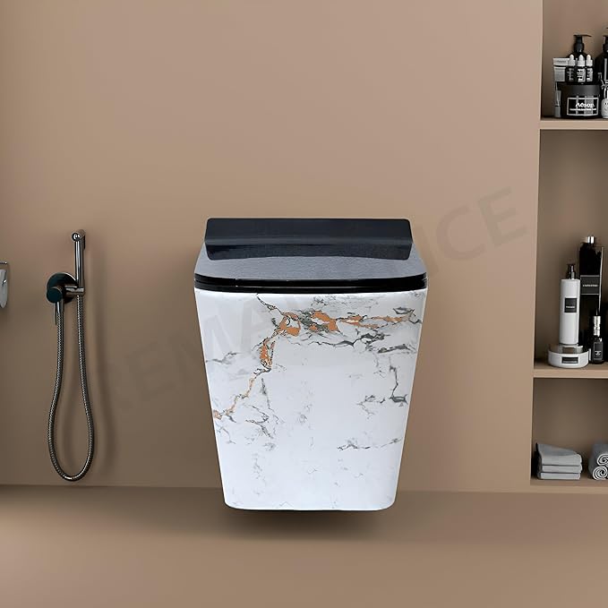 REMANENCE Ceramic Commode Wall Mount/Wall Hung Western Toilet Commode for Bathrooms | Moroccan Design Commode