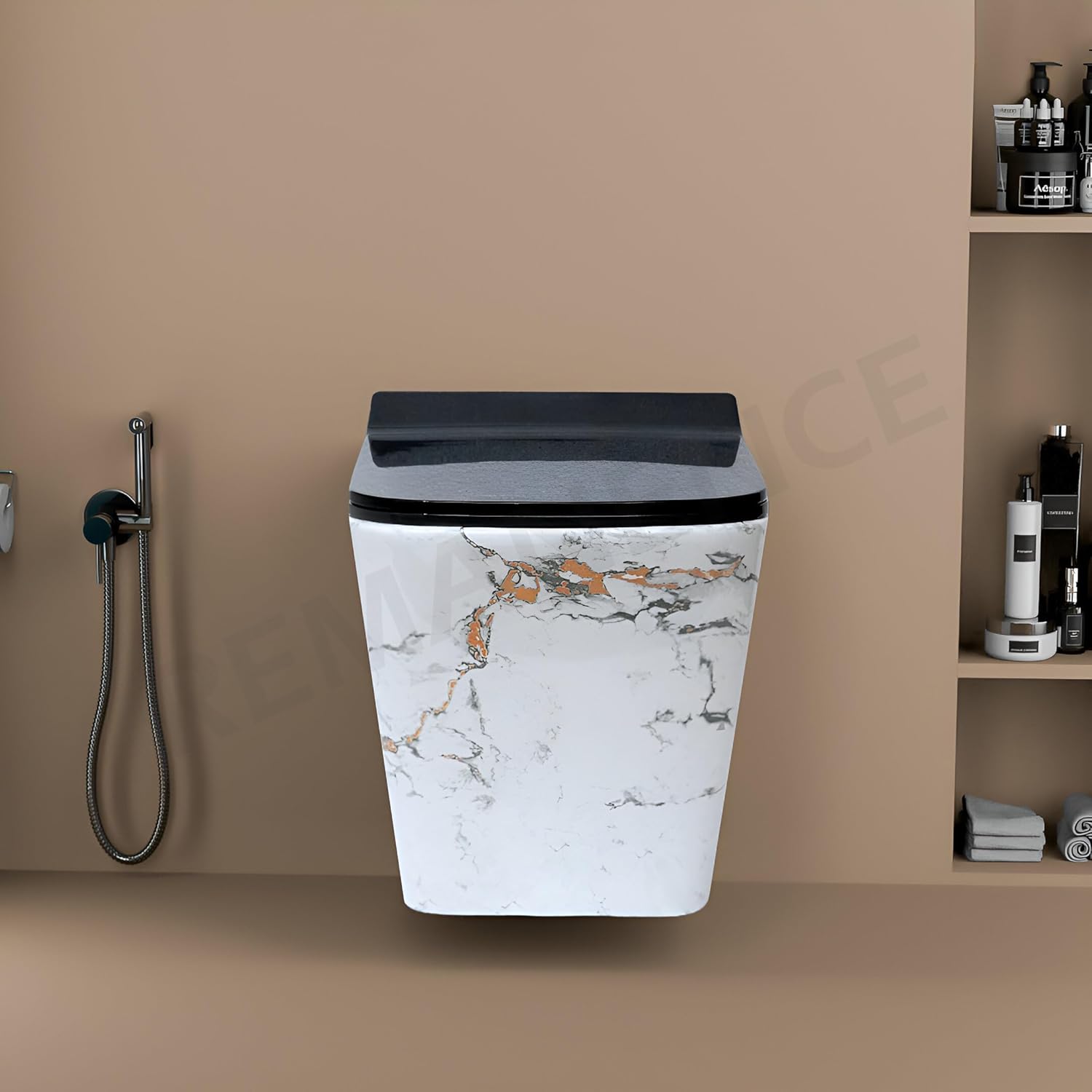 REMANENCE Ceramic Commode Wall Mount/Wall Hung Western Toilet Commode for Bathrooms | Moroccan Design Commode