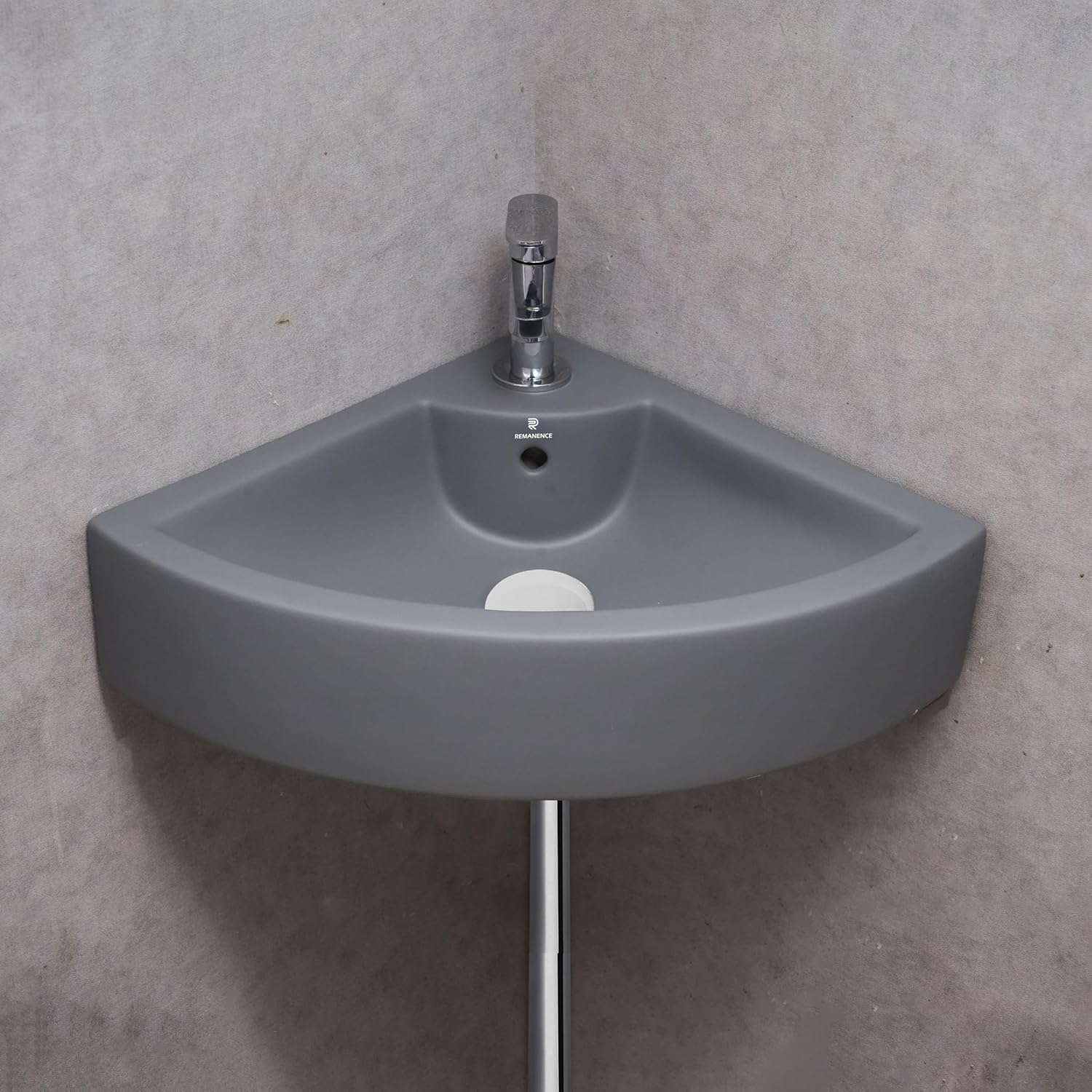 REMANENCE Ceramic Wall Hung Corner Wash Basin for Bathroom | Wall Mounted Corner Sink
