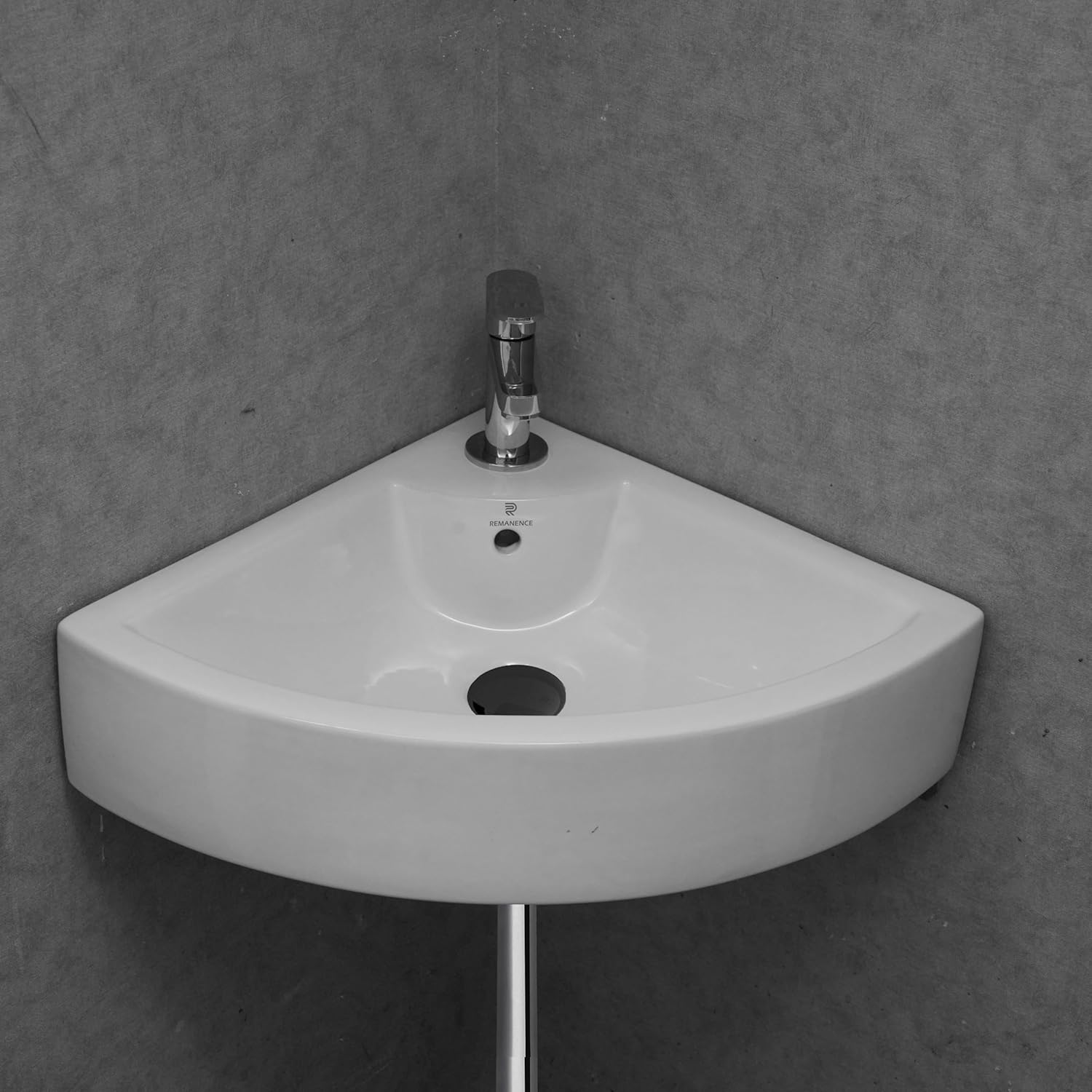 REMANENCE Ceramic Wall Hung Corner Wash Basin for Bathroom | Wall Mounted Corner Sink
