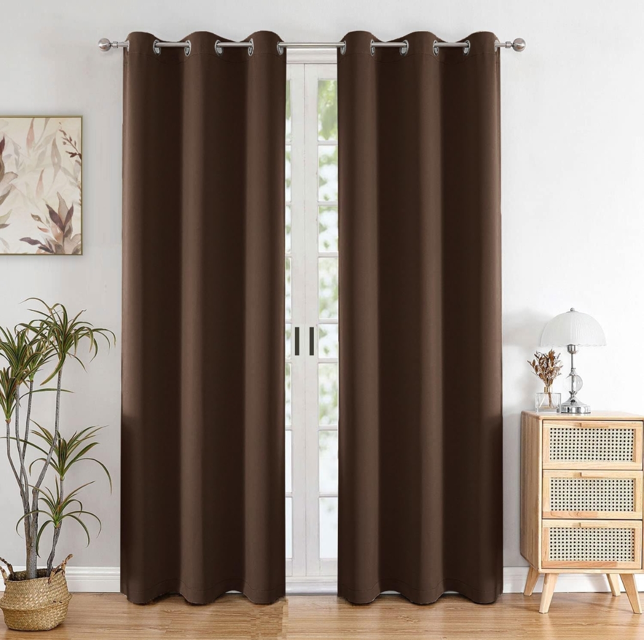 HOMEMONDE Solid Blackout Curtains 7 Feet for Door Set of 2 - Faux Silk 97% Blackout Thick Curtain for Living Room,Bedroom,Office,Room Privacy & Thermal Insulation 108 Inch - (Dark Brown,274x118 CMs)
