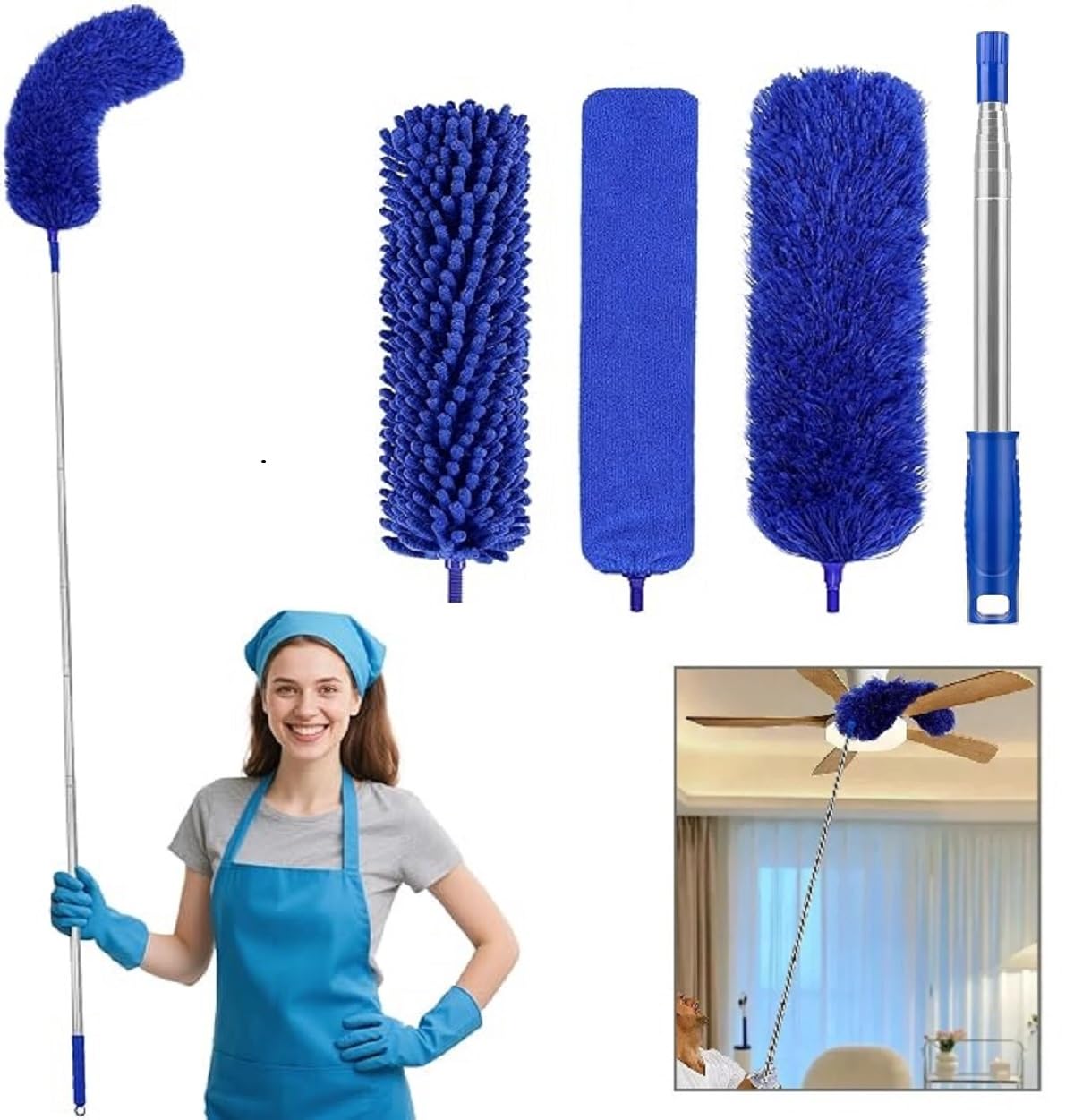 3 in 1 Microfiber Feather Duster Set – 4PCS Washable Cobweb & Ceiling Fan Cleaning Kit with 100