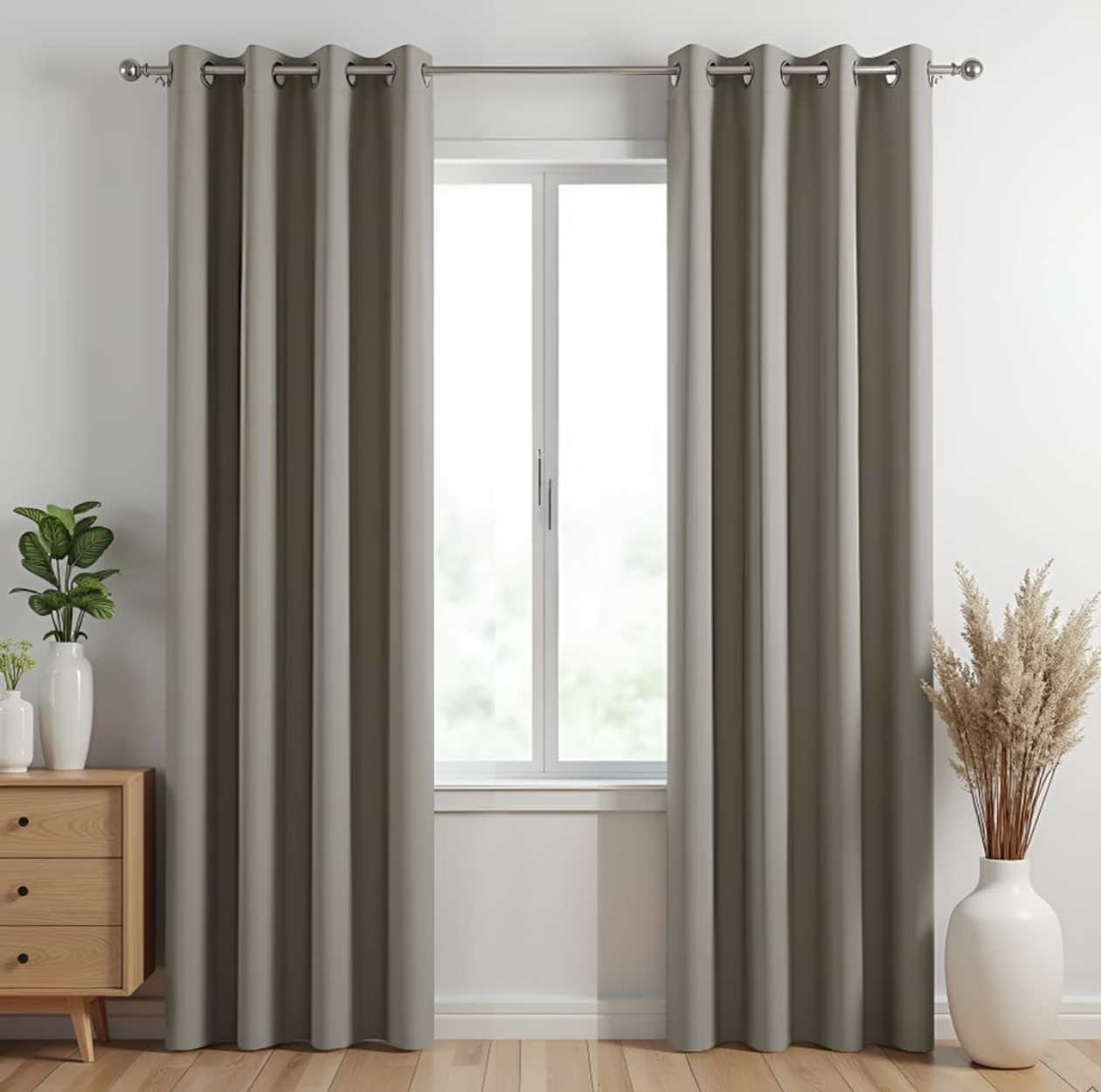 HOMEMONDE 100% Heavy Blackout Long Door Opaque Curtains 8 Feet with Eyelets Premium Faux Silk Room Darkening Blackout Curtain, Heat Reducing Panels Pack of 2 - (Solid English Grey)