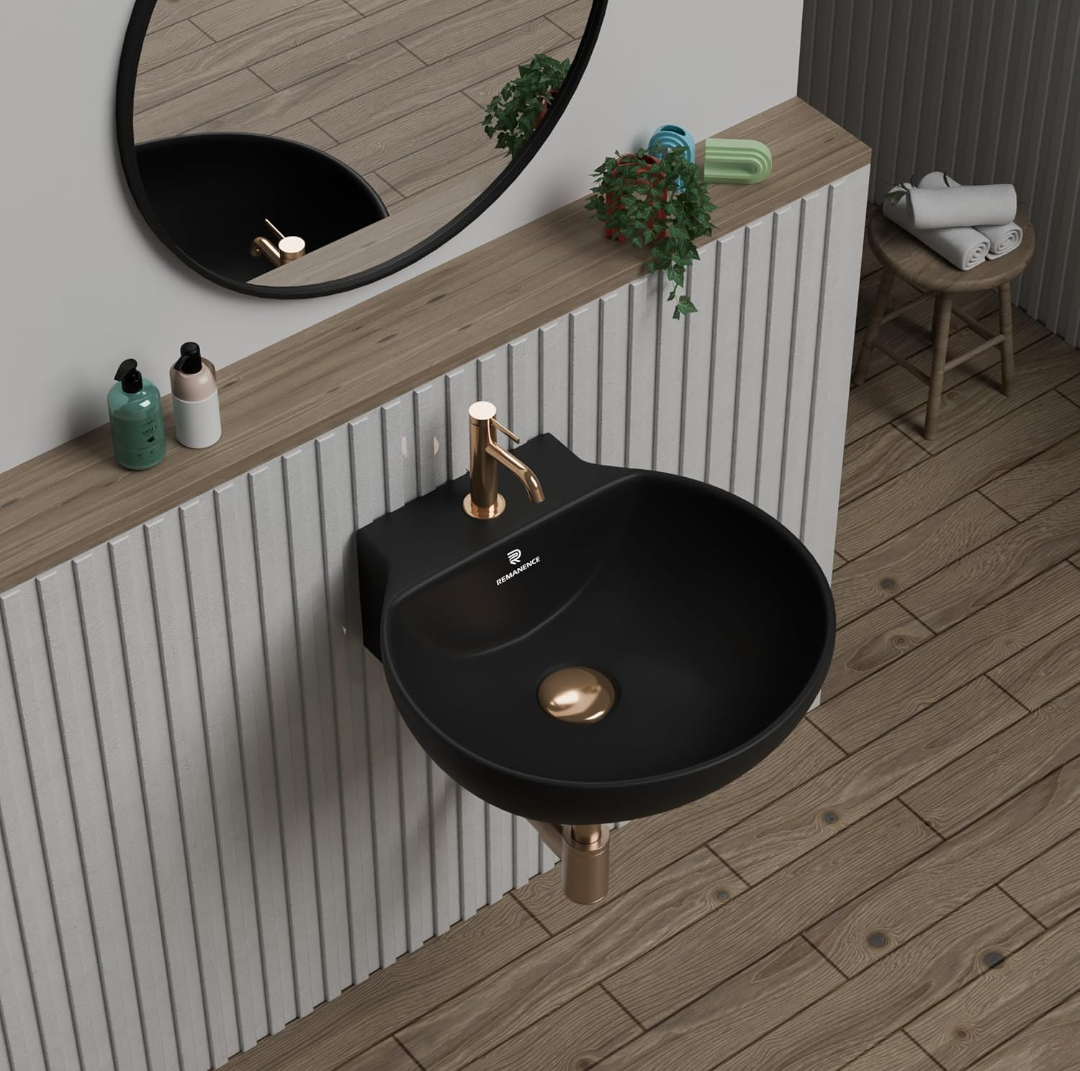 REMANENCE Ceramic Wall Hung Corner Wash Basin for Bathroom