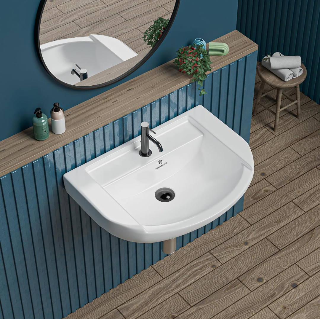 REMANENCE Ceramic Wall Hung Corner Wash Basin for Bathroom