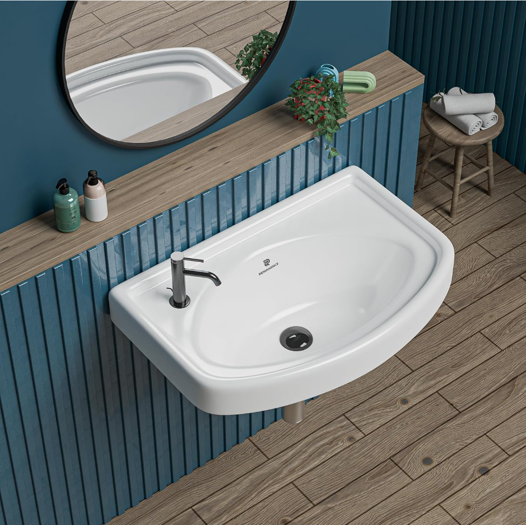 REMANENCE Ceramic Wall Hung Corner Wash Basin for Bathroom