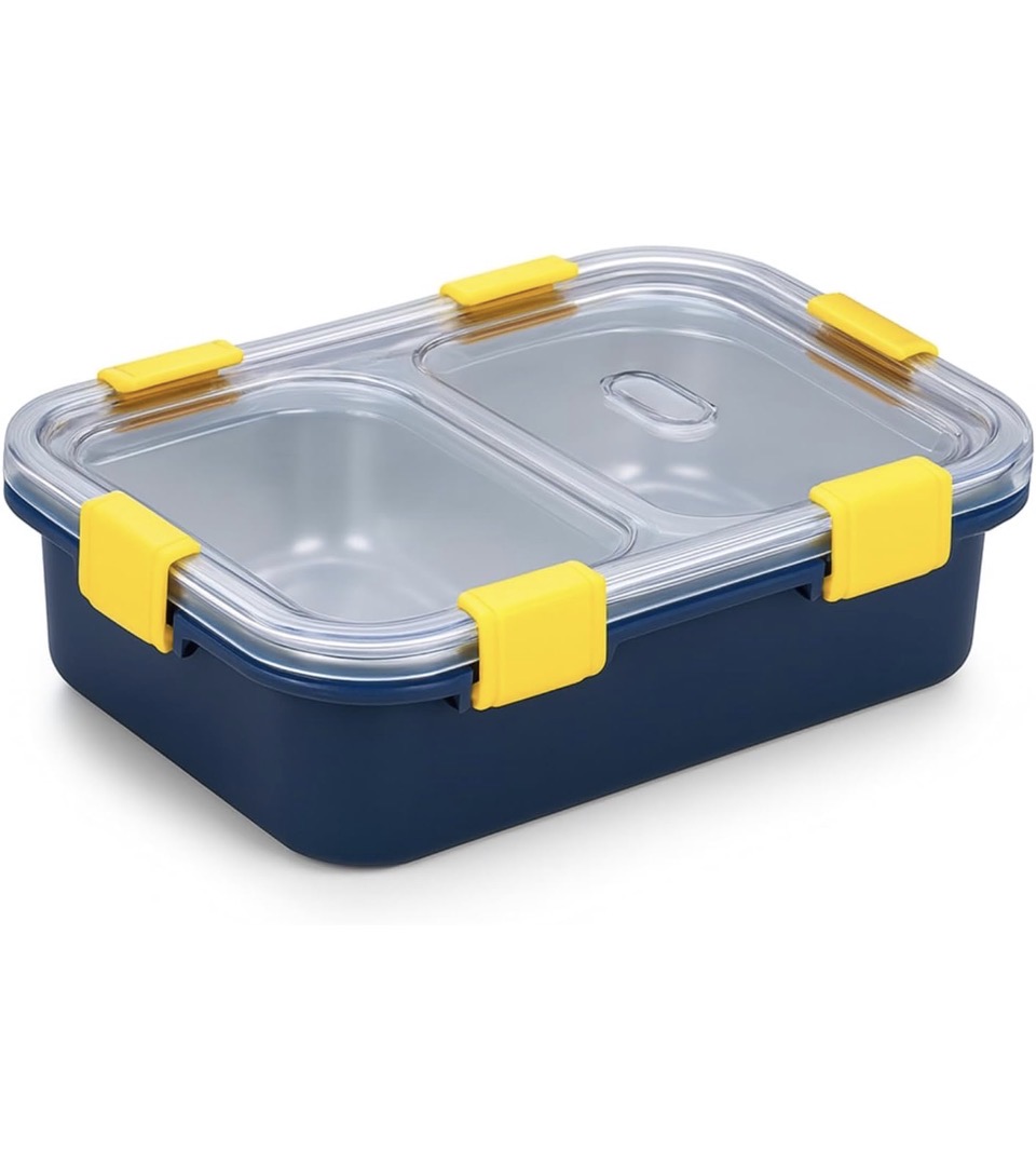 JIVEEX 2 Compartment Stainless Steel Lunch Box with Transparent Lid | Leak Proof Tiffin Box with Chopstick
