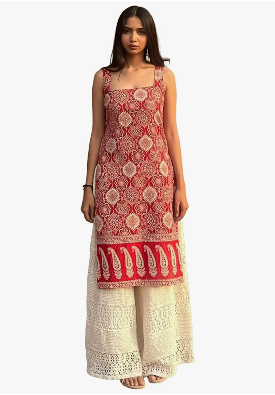 ANNI Designer Women's Rayon Viscose Sleeveless Printed Kurti Top for Girls