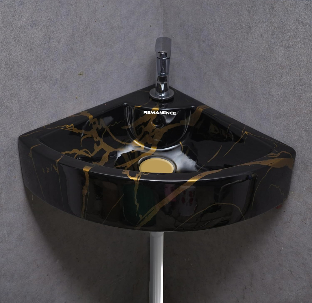 REMANENCE Ceramic Wall Hung Corner Wash Basin for Bathroom