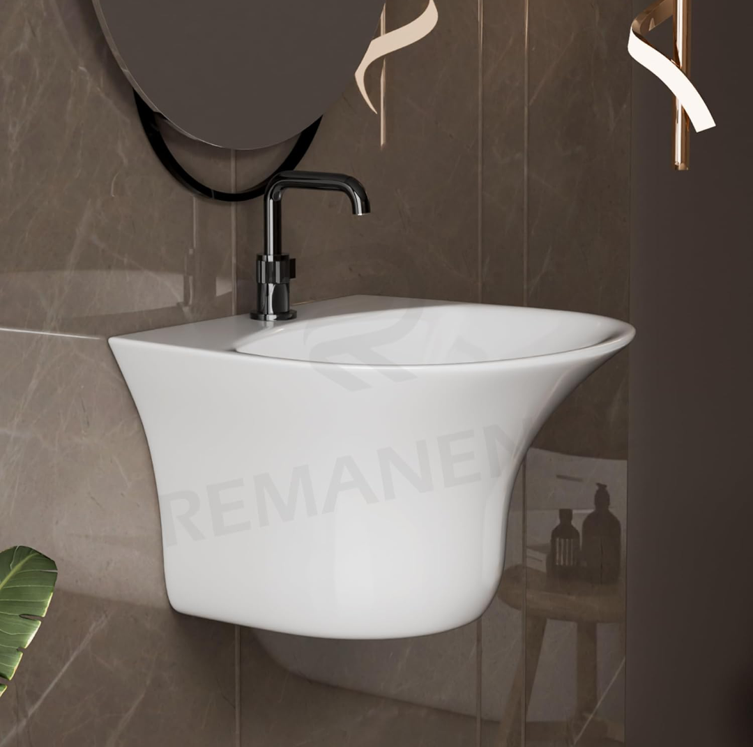 REMANENCE Luxury Wall Mount Half Pedestal Wash Basin for Bathroom