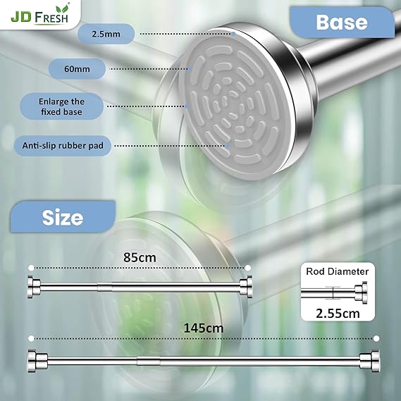 JD FRESH 85 cm to 140 Cm Stainless Steel Extendable Curtain Rod Holder Without Drill