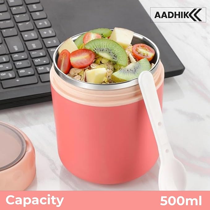 AADHIK Insulated Soup Cup Stainless Steel Water Cup with Spoon Lunch Container