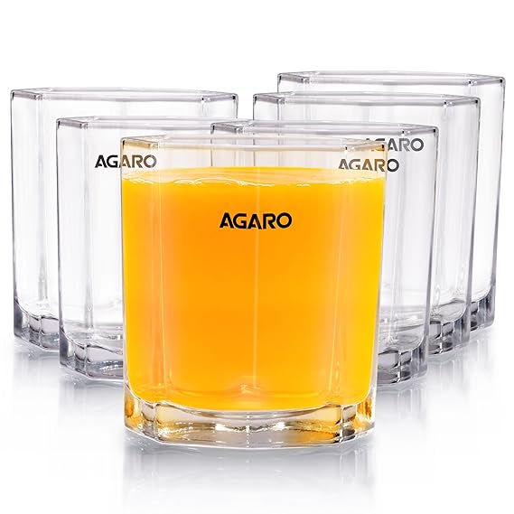AGARO Elegant Octagonal Glass 200ml set of 6, Juice and Water Drinking Glass Transparent
