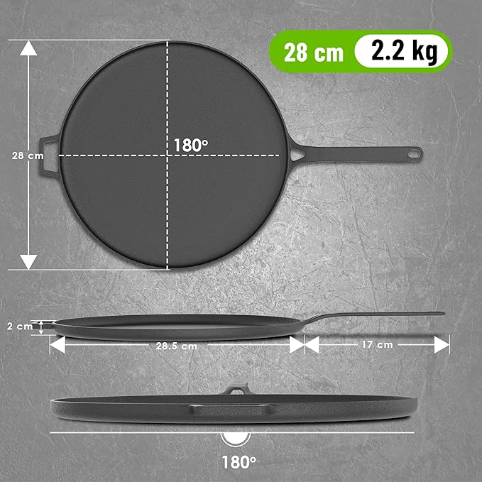 Esspy 28cm/11inch Pre-Seasoned Cast Iron Dosa Tawa